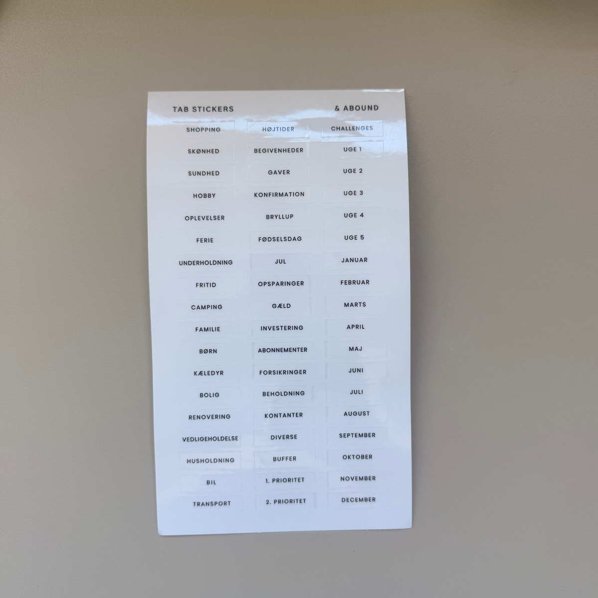 Category Tab Stickers